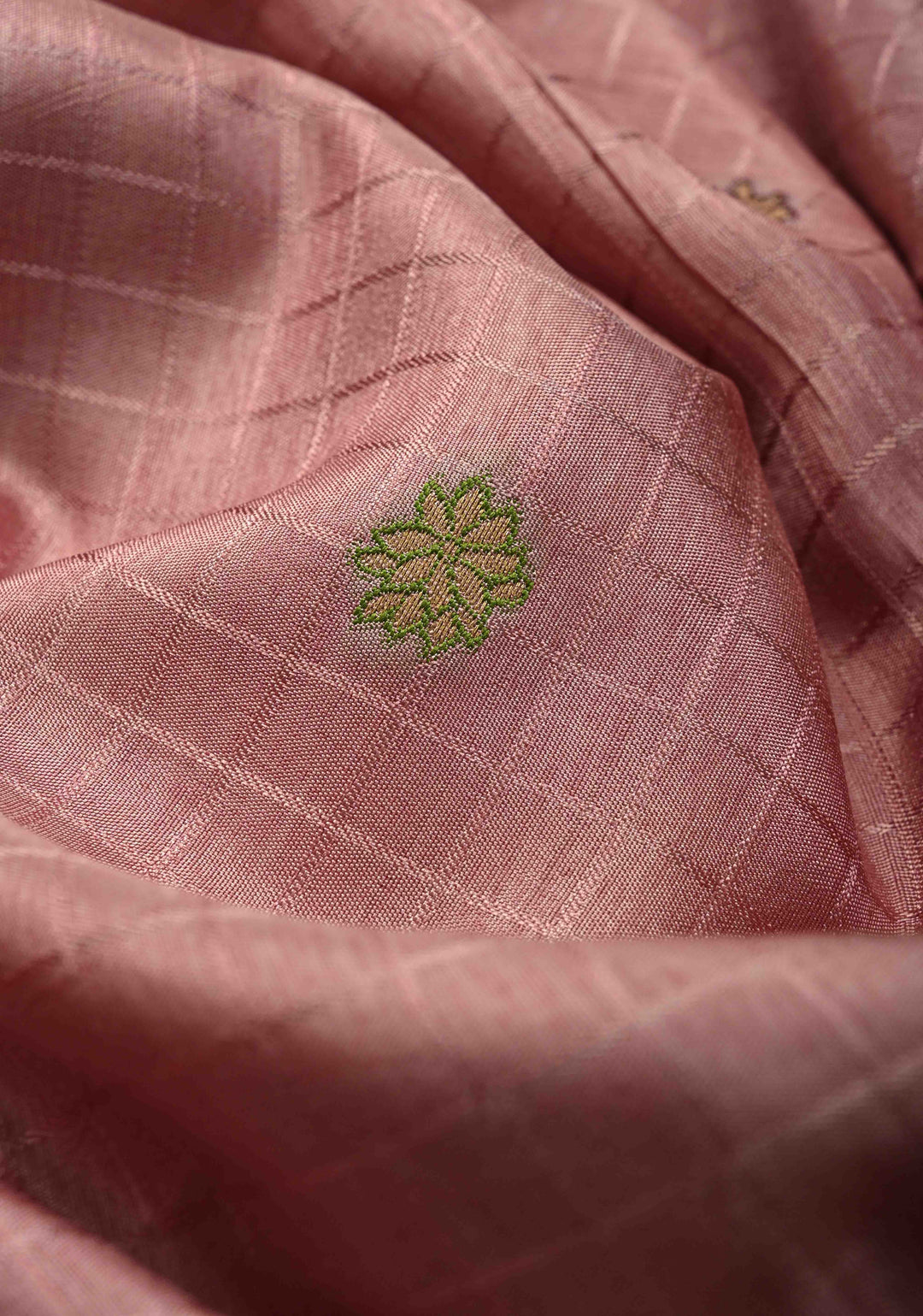 Dusty Mauve Self Checks on Banarasi Semi Crepe Saree with Meenakari Zari Detailing and Border