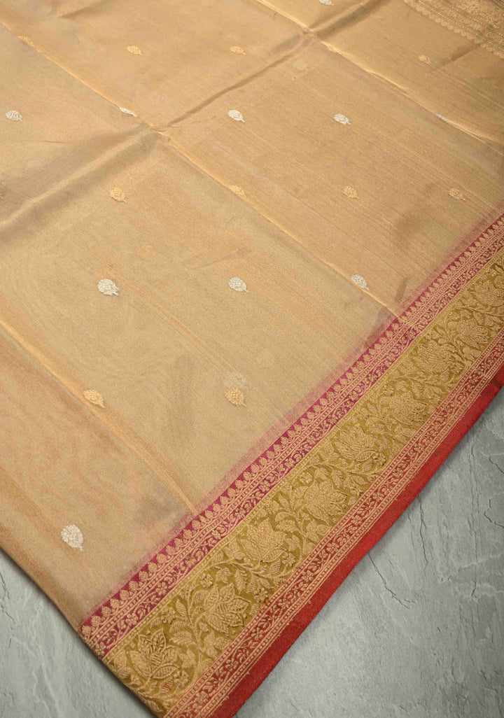 Gold Pure Banarasi Organza Tissue Silk Saree with Sona Rupa Buttas and Zari Border | SILK MARK CERTIFIED