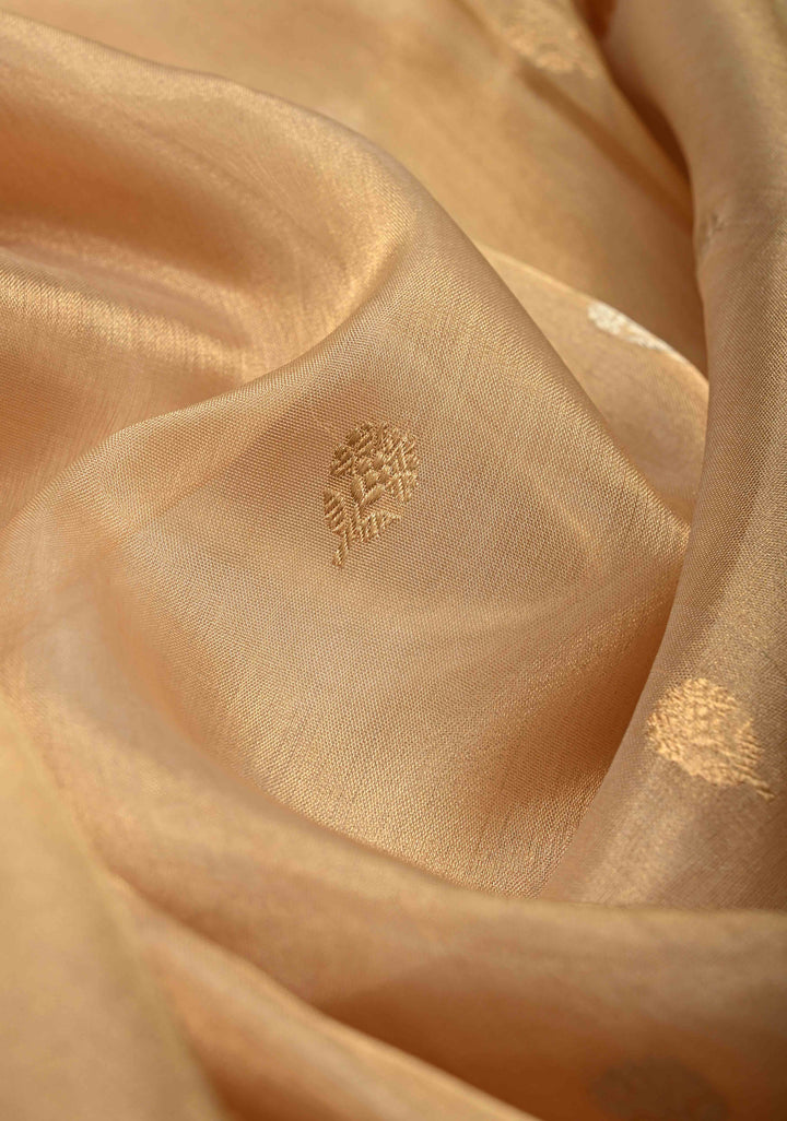 Gold Pure Banarasi Organza Tissue Silk Saree with Sona Rupa Buttas and Zari Border | SILK MARK CERTIFIED