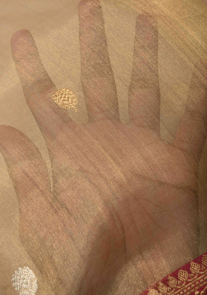 Gold Pure Banarasi Organza Tissue Silk Saree with Sona Rupa Buttas and Zari Border | SILK MARK CERTIFIED