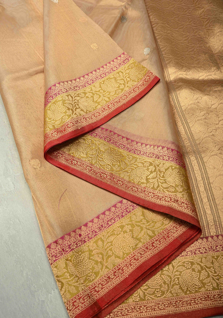 Gold Pure Banarasi Organza Tissue Silk Saree with Sona Rupa Buttas and Zari Border | SILK MARK CERTIFIED