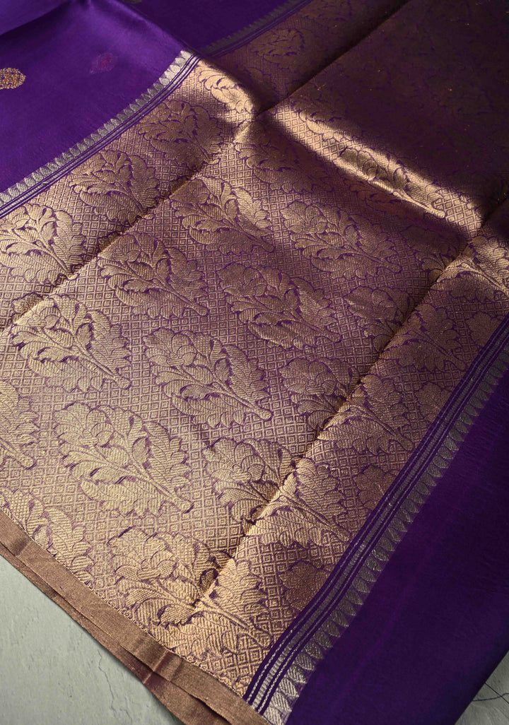 Purple Organza Silk Saree with Meenakari Buttas and Minimal Border | SILK MARK CERTIFIED