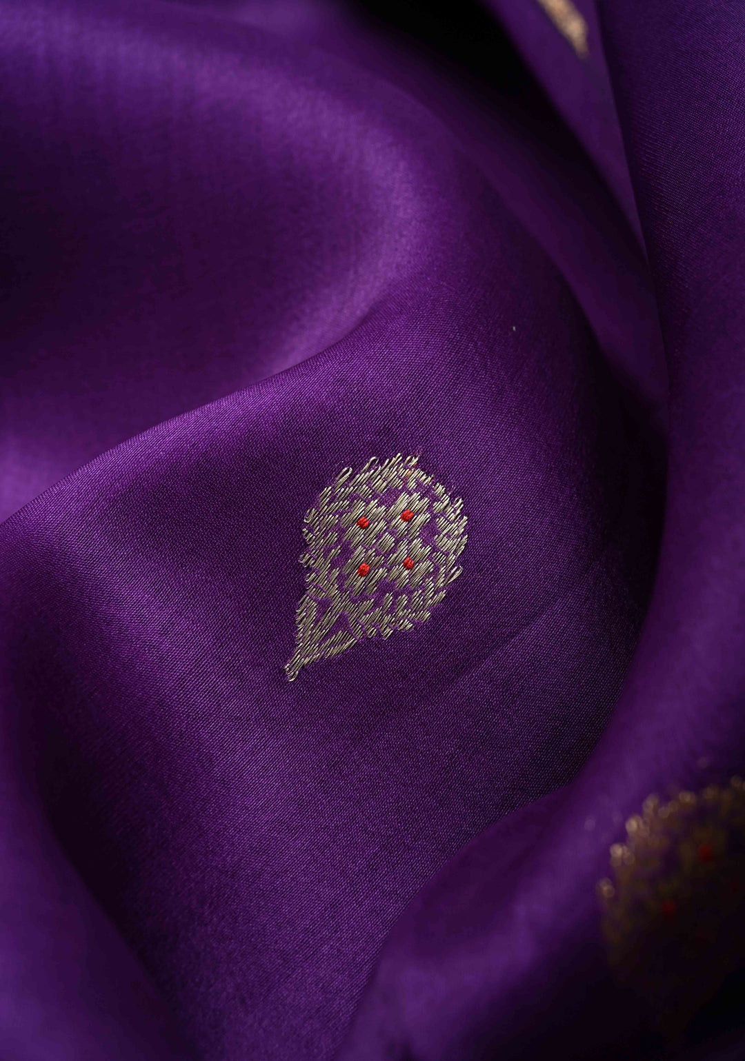 Purple Organza Silk Saree with Meenakari Buttas and Minimal Border | SILK MARK CERTIFIED