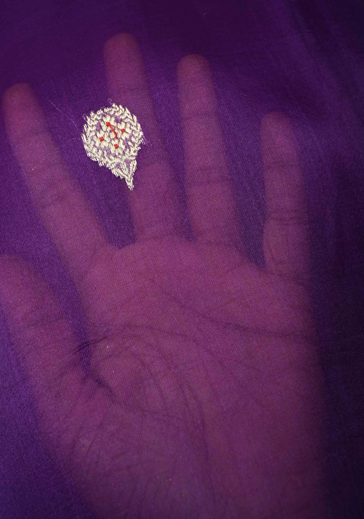 Purple Organza Silk Saree with Meenakari Buttas and Minimal Border | SILK MARK CERTIFIED