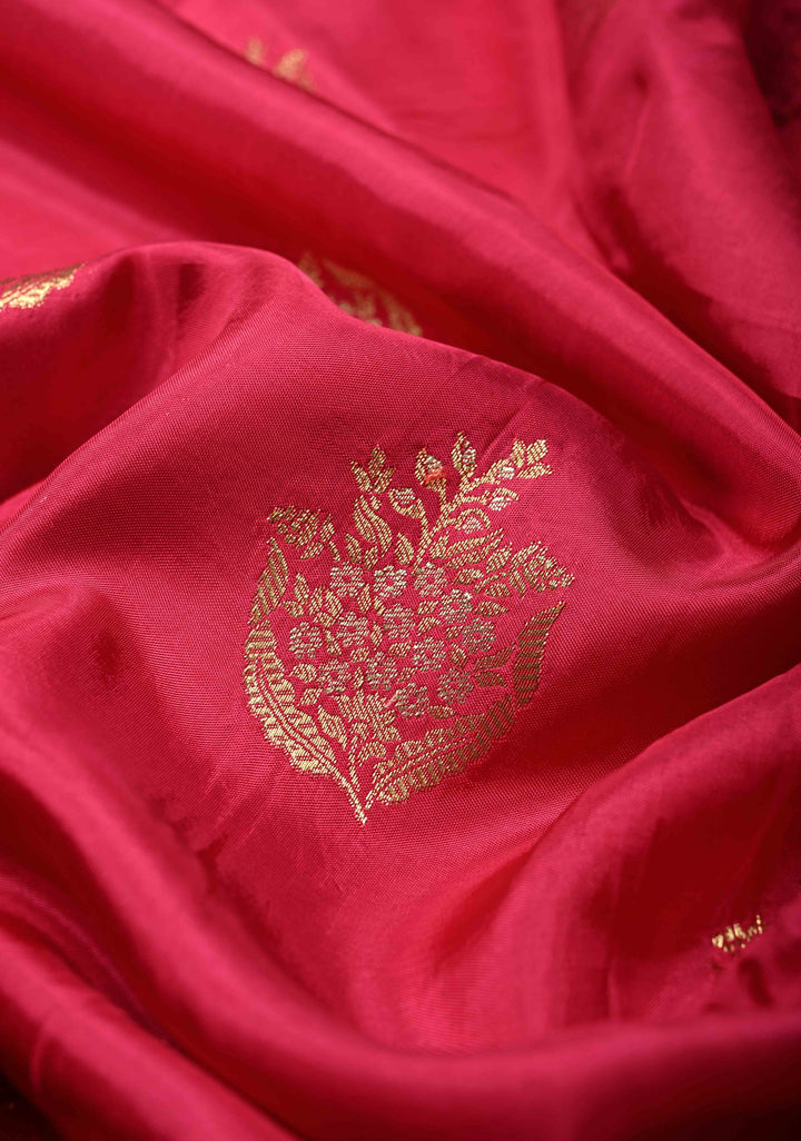 Rani Pink Banarasi Semi Silk Saree with Floral Zari Buttas and Zari Border