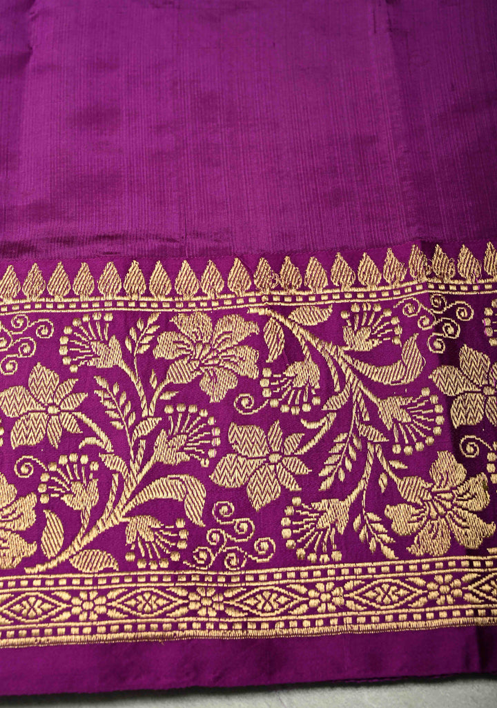 Opera Mauve Banarasi Katan Silk Saree with Chunri Buttis and Contrast Zari Border | SILK MARK CERTIFIED
