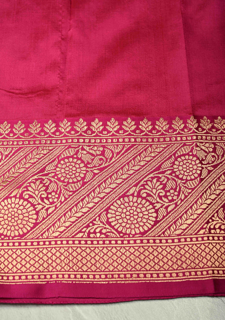 Flamingo Pink Banarasi Katan Silk Saree with Zari Buttas and Contrast Zari Border | SILK MARK CERTIFIED