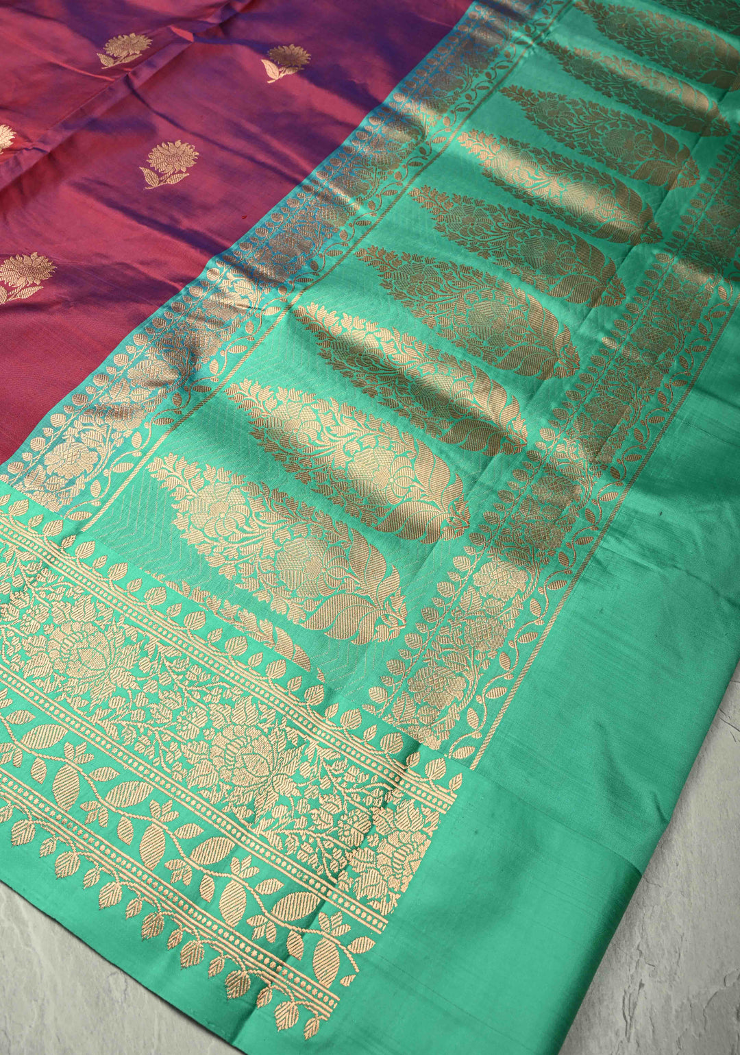 Purple Dual tone Banarasi Katan Silk Saree with Floral Zari Buttas and Contrast Zari Border | SILK MARK CERTIFIED