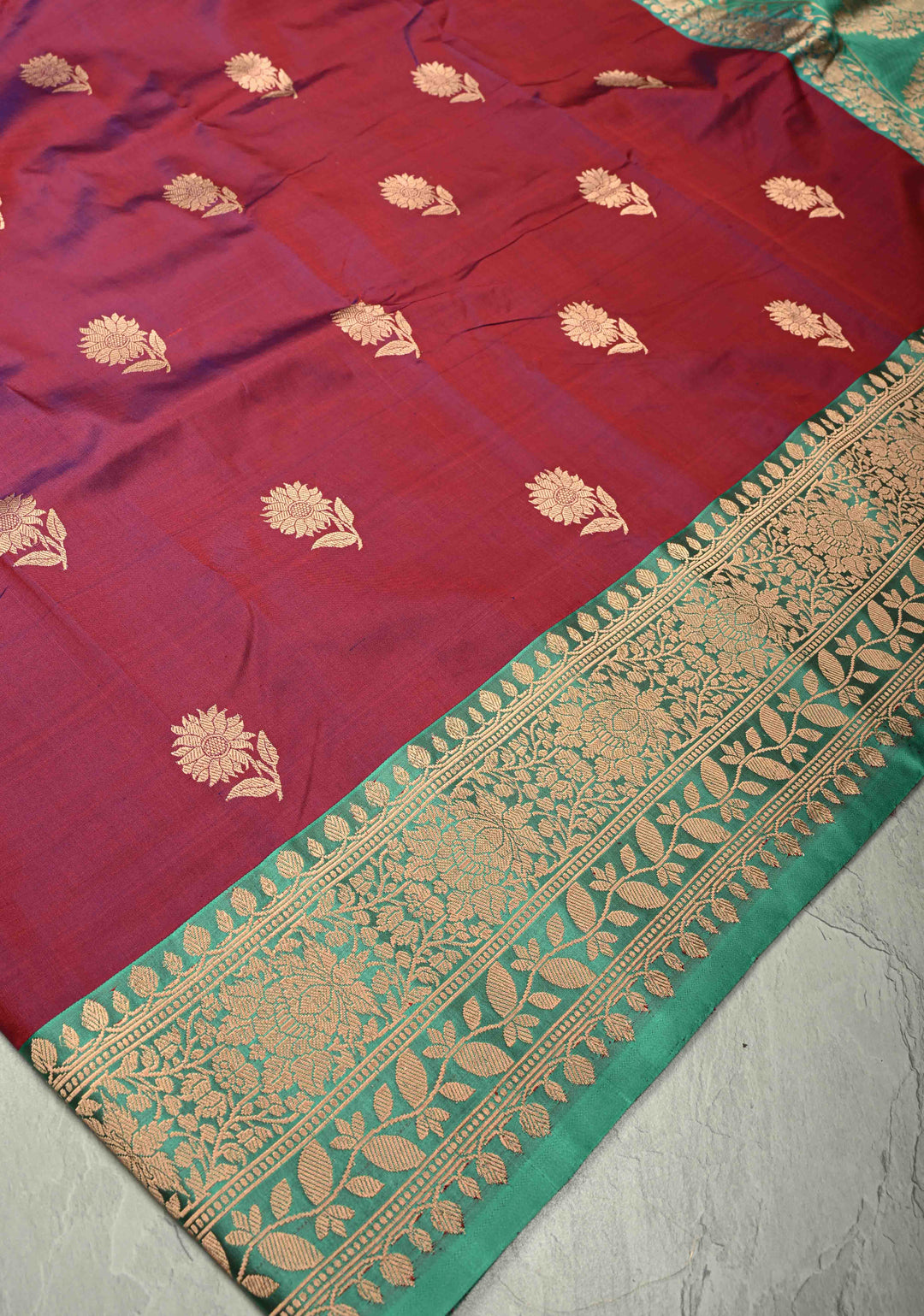 Purple Dual tone Banarasi Katan Silk Saree with Floral Zari Buttas and Contrast Zari Border | SILK MARK CERTIFIED