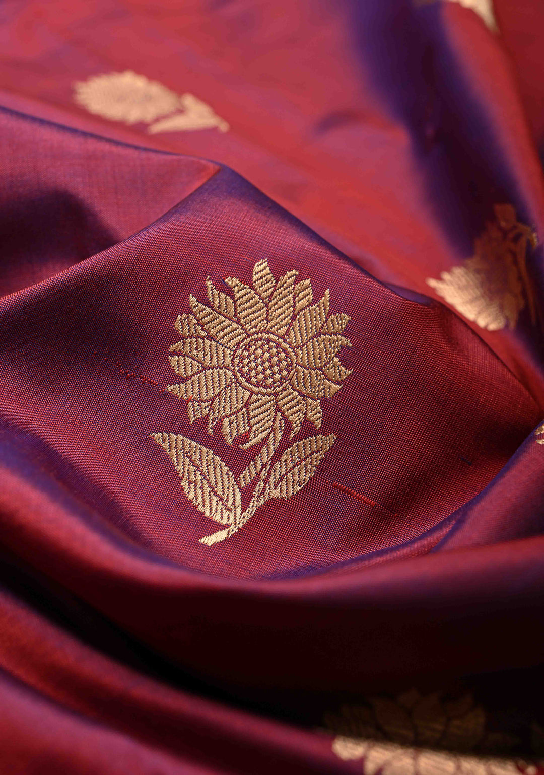 Purple Dual tone Banarasi Katan Silk Saree with Floral Zari Buttas and Contrast Zari Border | SILK MARK CERTIFIED