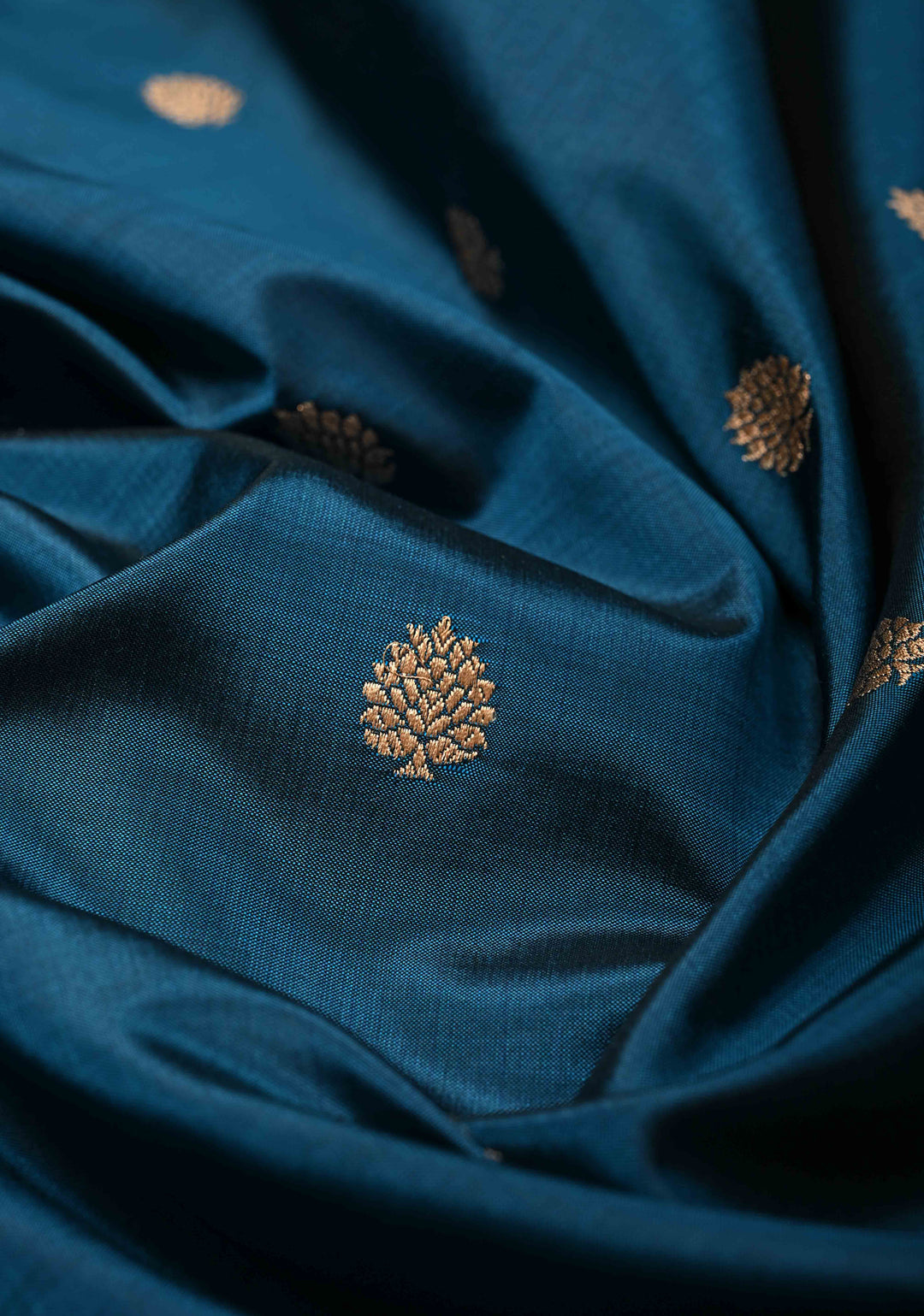 Peacock Blue Banarasi Katan Silk Saree with Zari Buttas and Contrast Zari Border | SILK MARK CERTIFIED