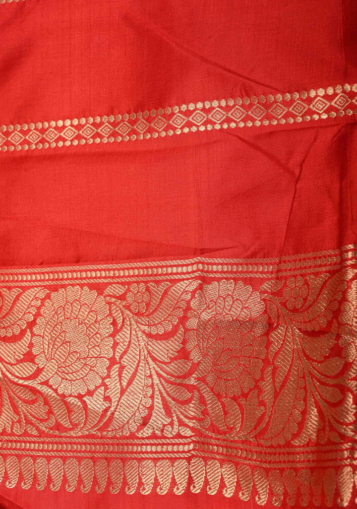 Peach  Banarasi Katan Silk Saree with Zari Buttas and Contrast Zari Border | SILK MARK CERTIFIED