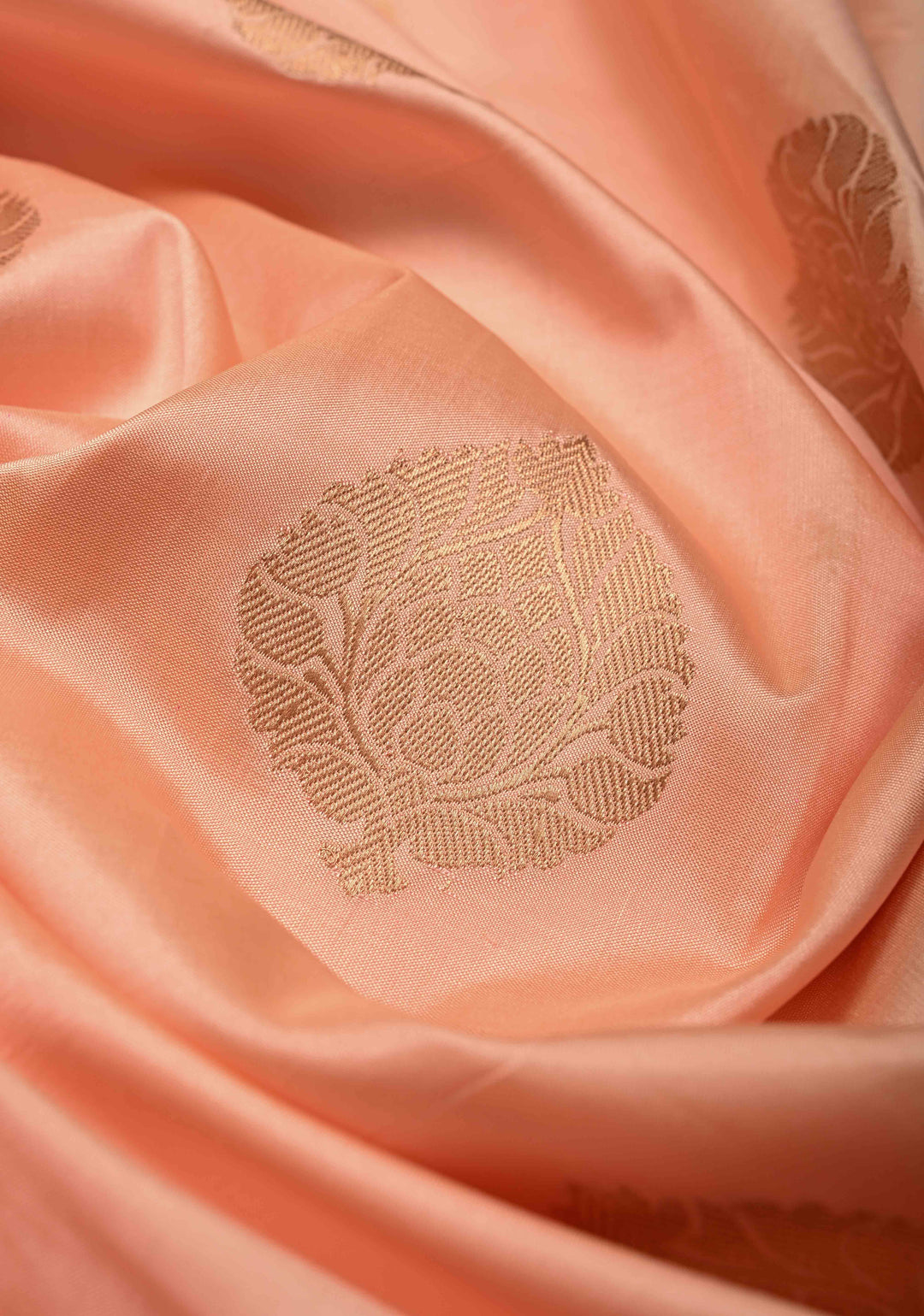 Peach  Banarasi Katan Silk Saree with Zari Buttas and Contrast Zari Border | SILK MARK CERTIFIED