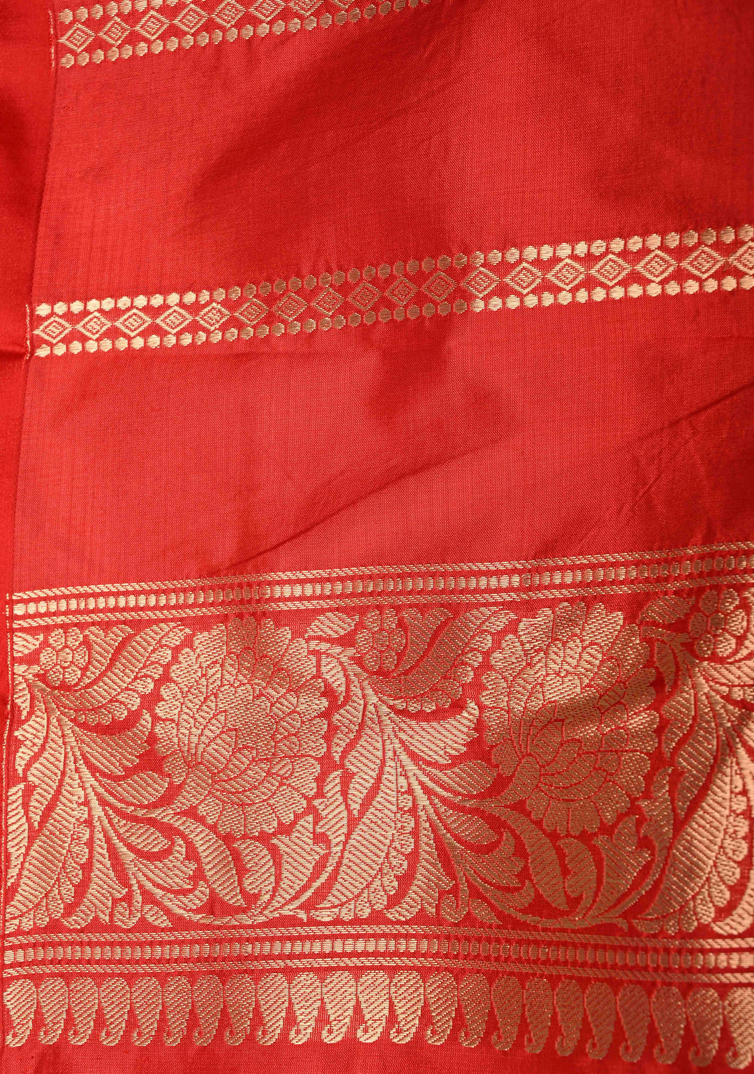 Off White Banarasi Katan Silk Saree with Zari Buttas and Contrast Red Zari Border | SILK MARK CERTIFIED