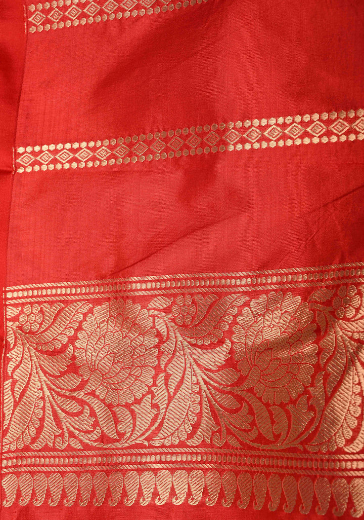 Off White Banarasi Katan Silk Saree with Zari Buttas and Contrast Red Zari Border | SILK MARK CERTIFIED