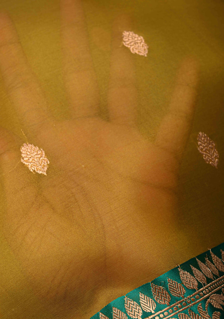 Methi Yellow Pure Banarasi Kora Silk Saree with Zari Buttas and Contrast Zari Border | SILK MARK CERTIFIED