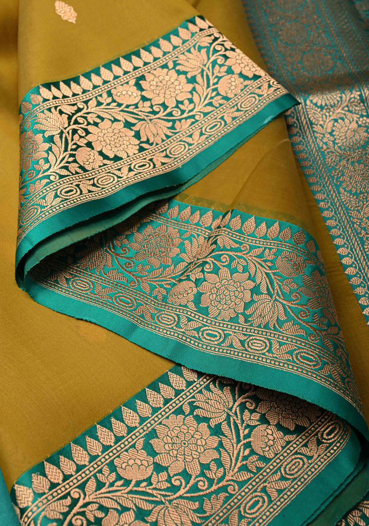 Methi Yellow Pure Banarasi Kora Silk Saree with Zari Buttas and Contrast Zari Border | SILK MARK CERTIFIED