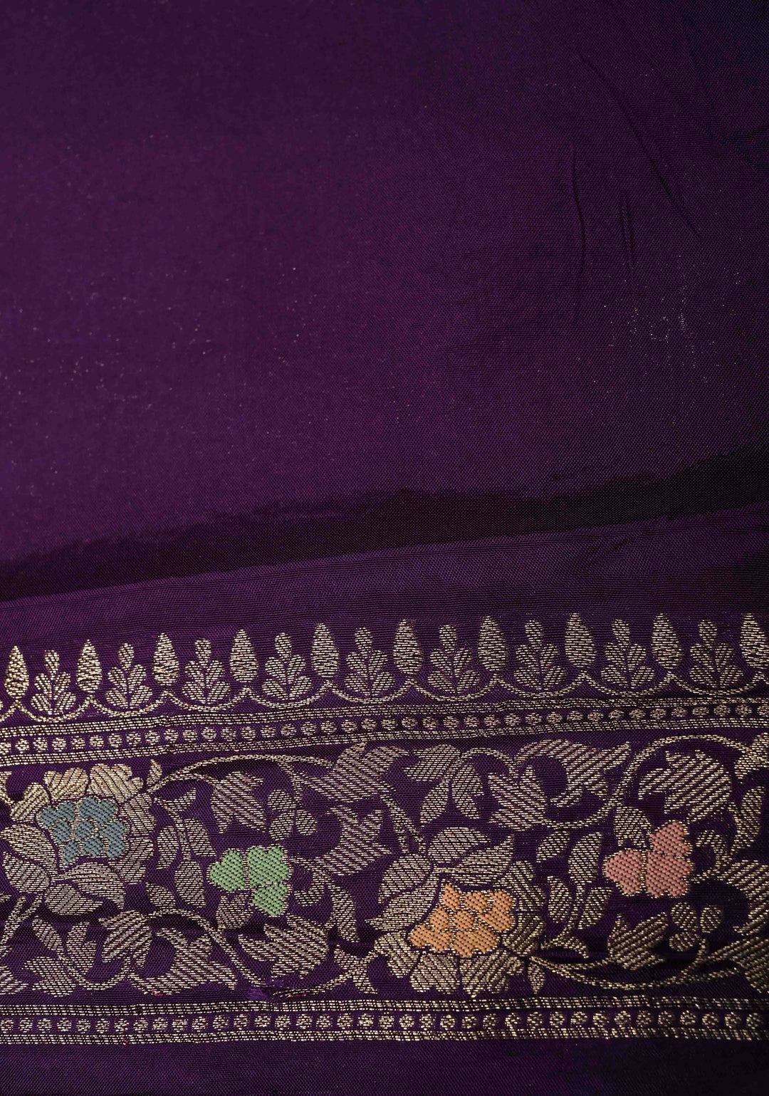 Eggplant Purple Banarasi Semi Silk Saree with Meenakari Zari Buttas and Wide Zari Border