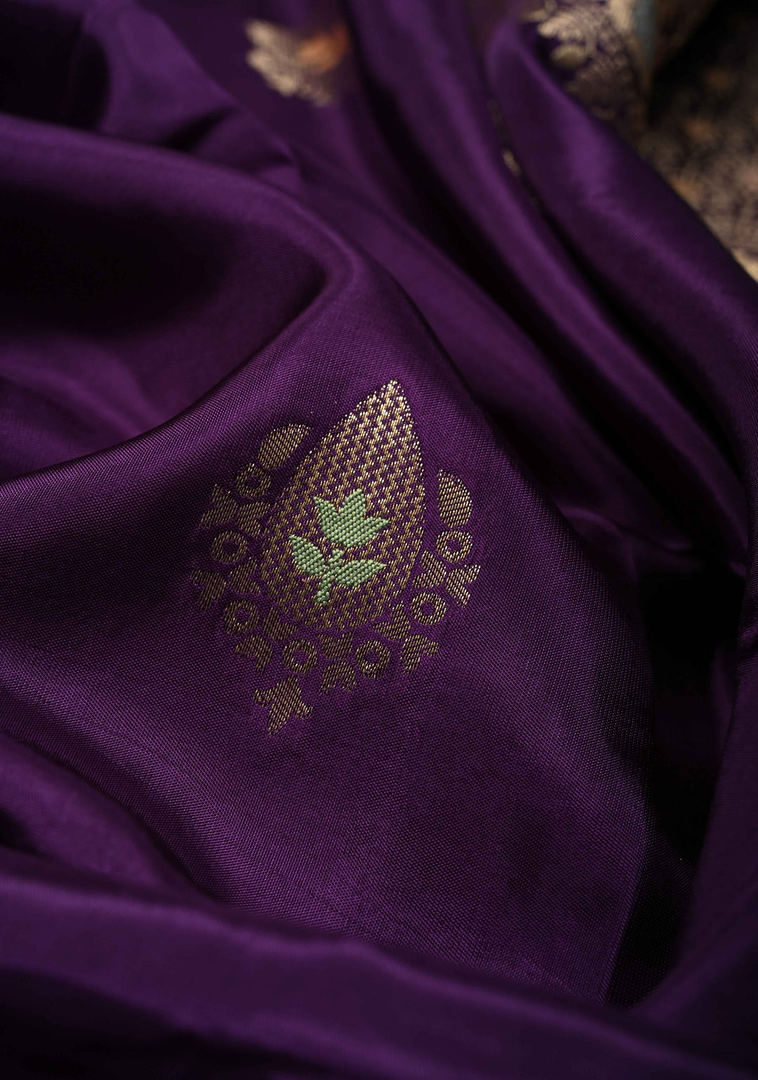 Eggplant Purple Banarasi Semi Silk Saree with Meenakari Zari Buttas and Wide Zari Border