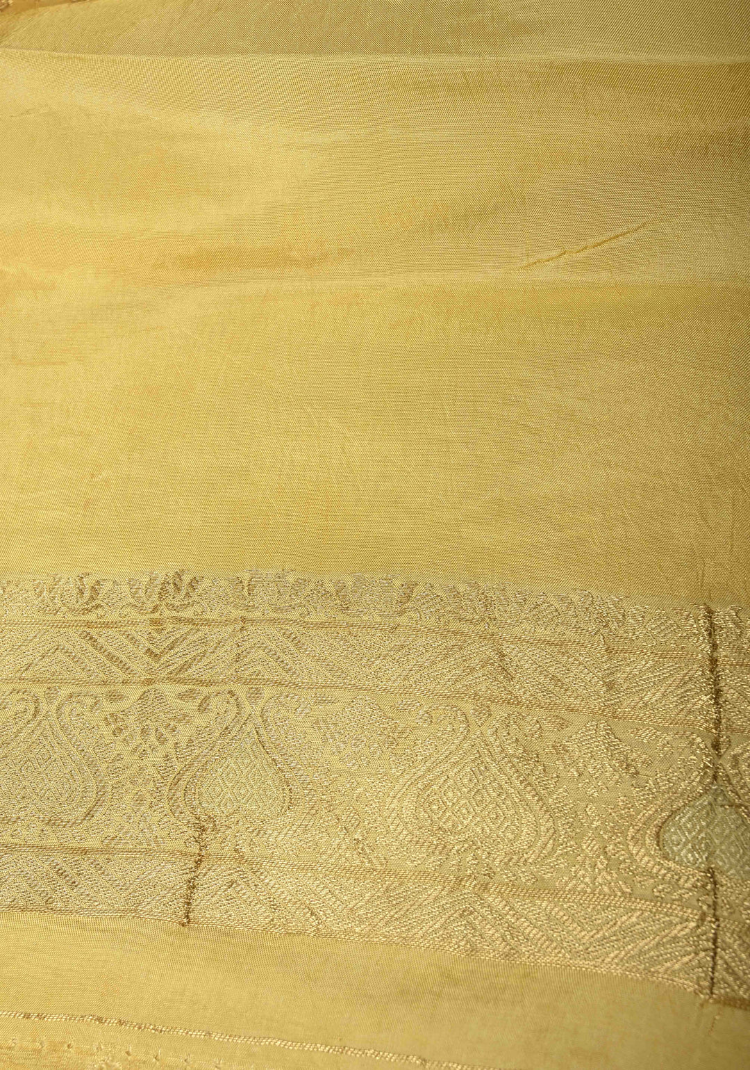 Butter Yellow Banarasi Semi Silk Saree with Zari Buttas and Floral Jaal Wide Border