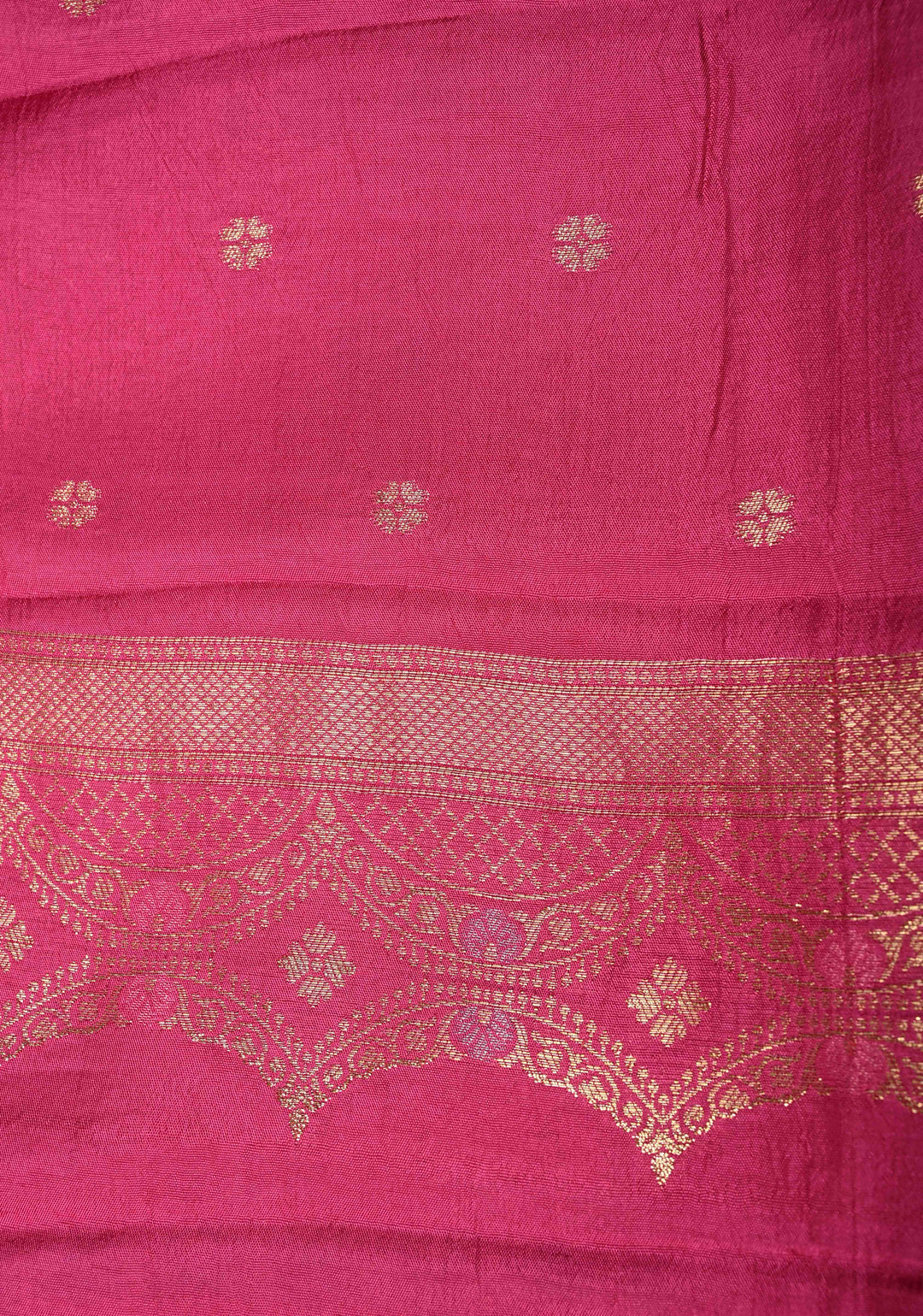Dark Pink Banarasi Semi Crepe Saree with Self Floral Jaal and Meenakari Scallop Border | SHOBITAM