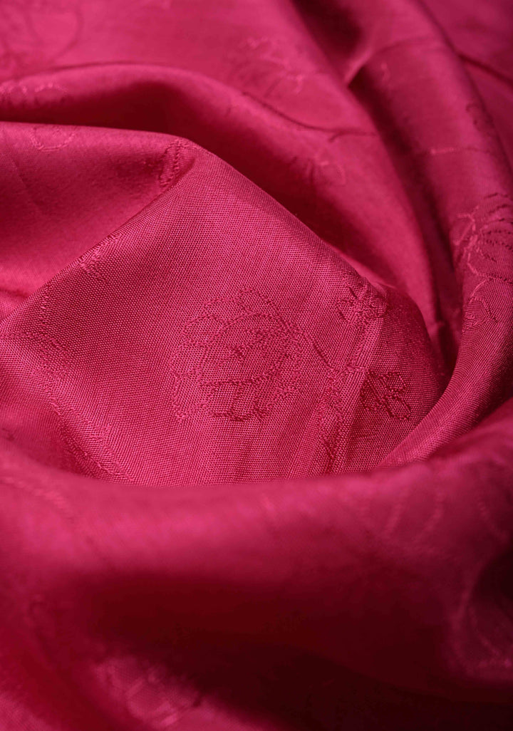 Dark Pink Banarasi Semi Crepe Saree with Self Floral Jaal and Meenakari Scallop Border