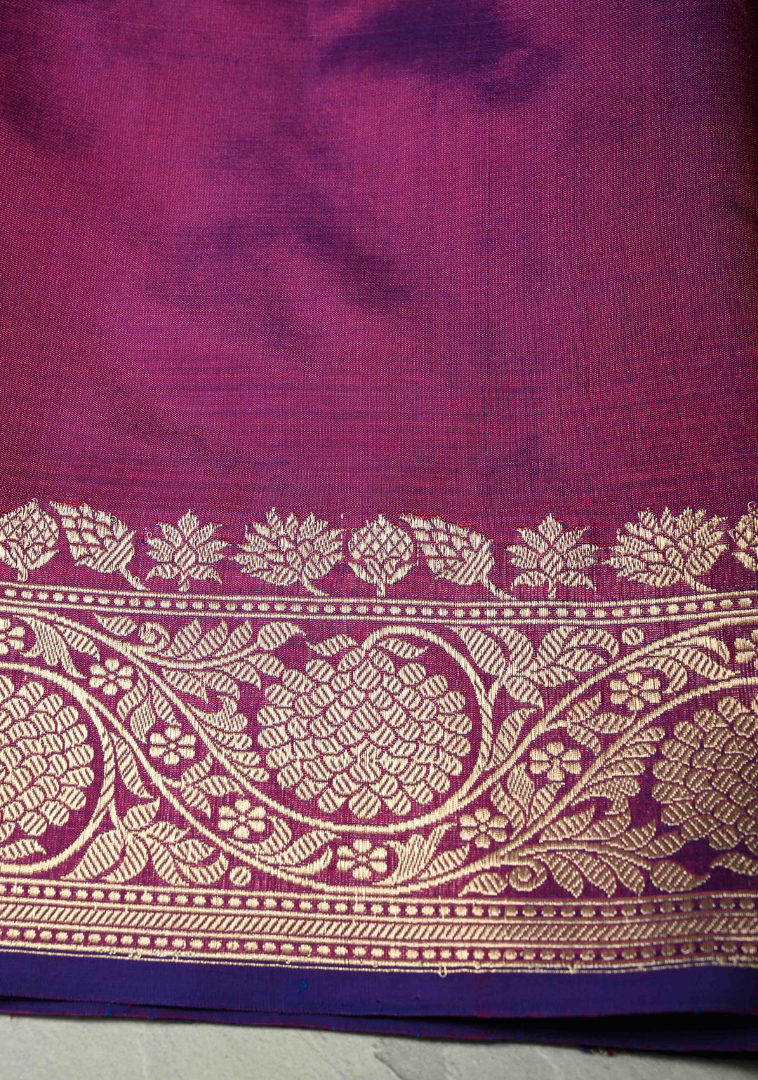 Purple Dual Tone Banarasi Katan Silk Saree with Resham Meenakari Buttas and Zari Border | SILK MARK CERTIFIED