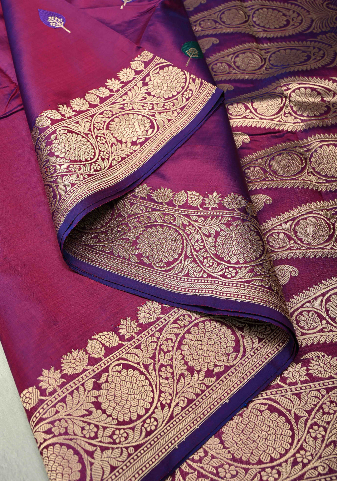 Purple Dual Tone Banarasi Katan Silk Saree with Resham Meenakari Buttas and Zari Border | SILK MARK CERTIFIED