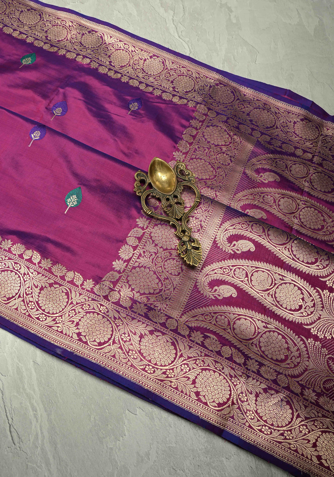 Purple Dual Tone Banarasi Katan Silk Saree with Resham Meenakari Buttas and Zari Border | SILK MARK CERTIFIED