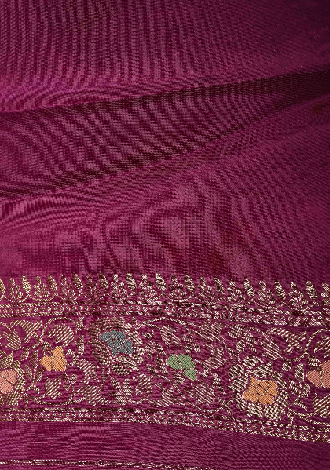 Purple Banarasi Semi Silk Saree with Meenakari Zari Buttas and Wide Zari Border