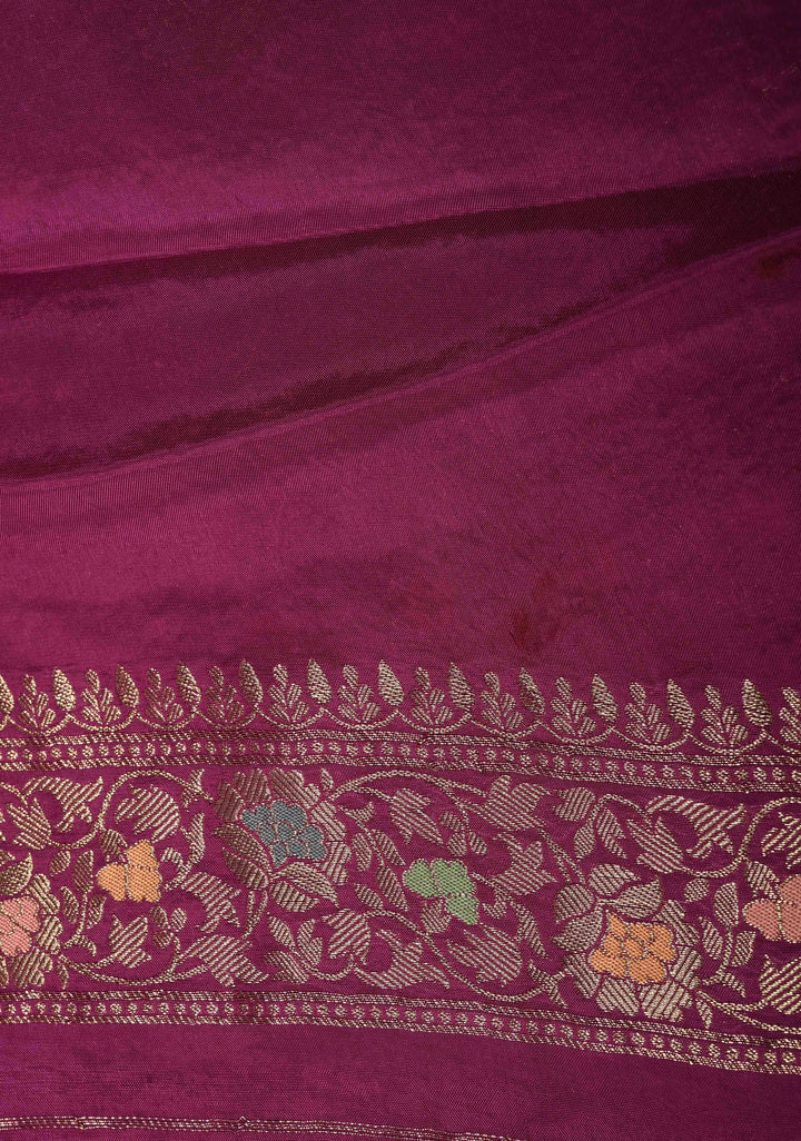 Purple Banarasi Semi Silk Saree with Meenakari Zari Buttas and Wide Zari Border