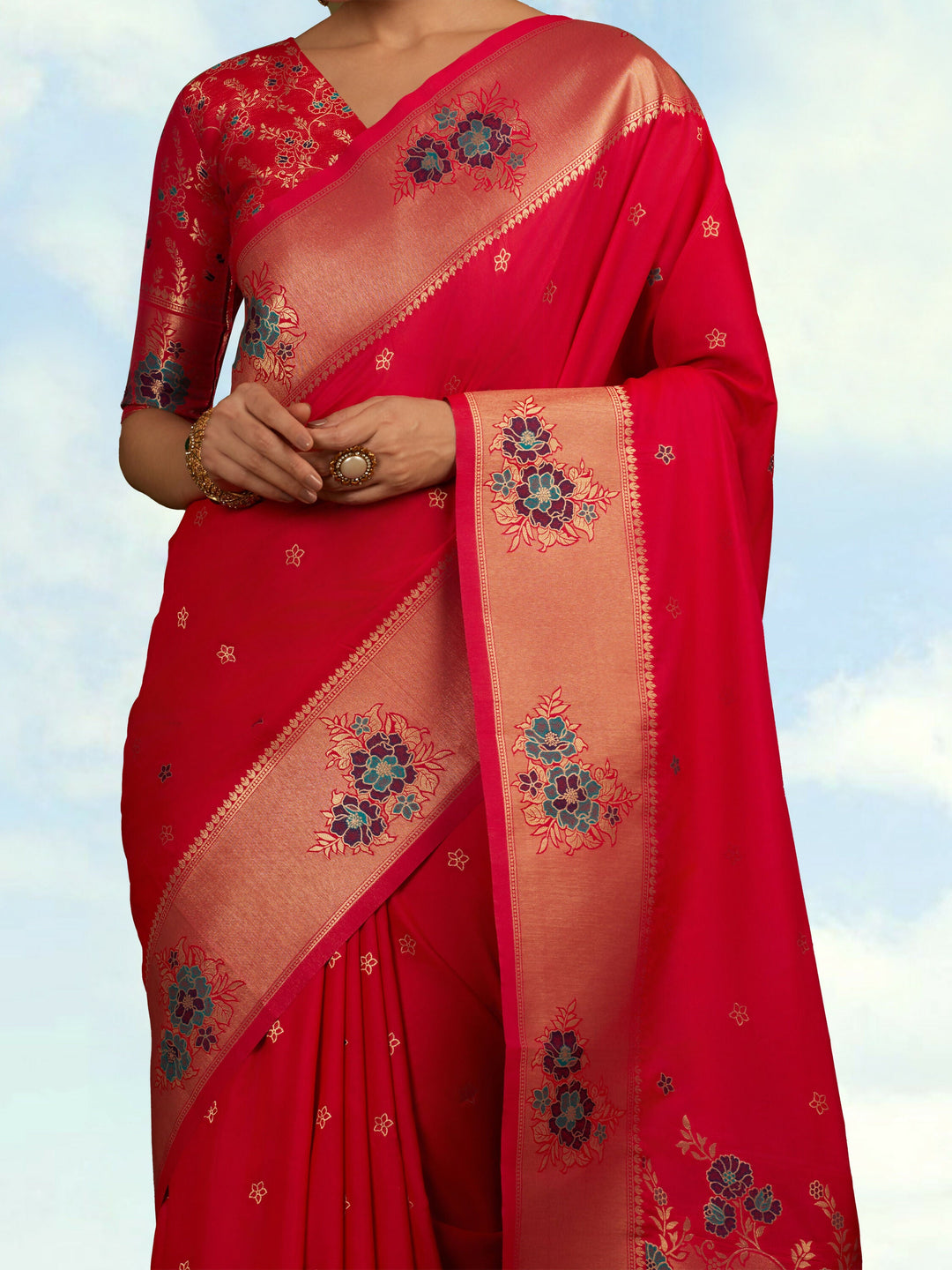 Pink Woven Silk Blend Saree | SHOBITAM
