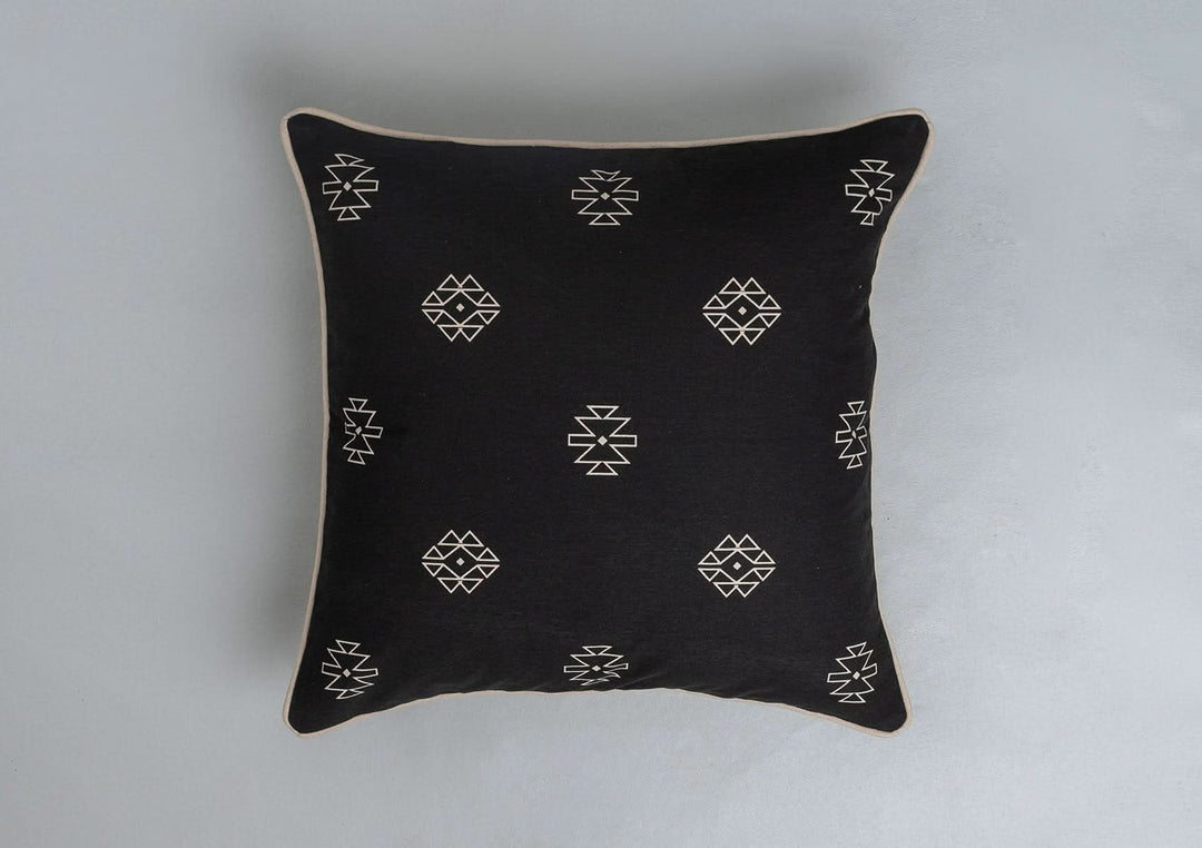Aztec Geometric design Black Cushion Cover in 100% Pure Cotton,