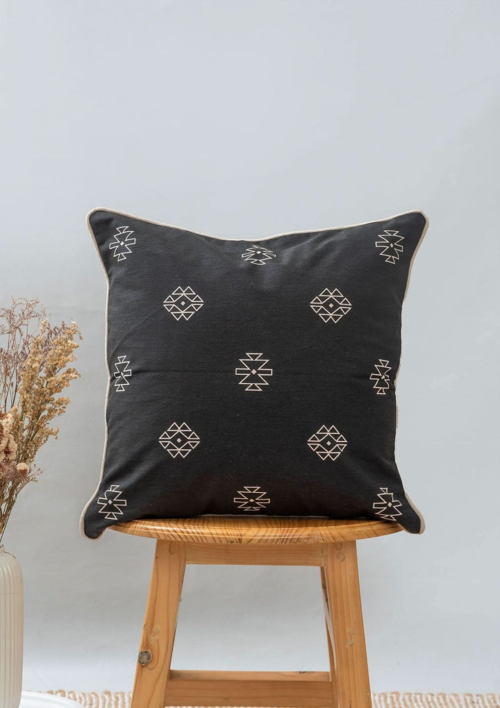 Aztec Geometric design Black Cushion Cover in 100% Pure Cotton,