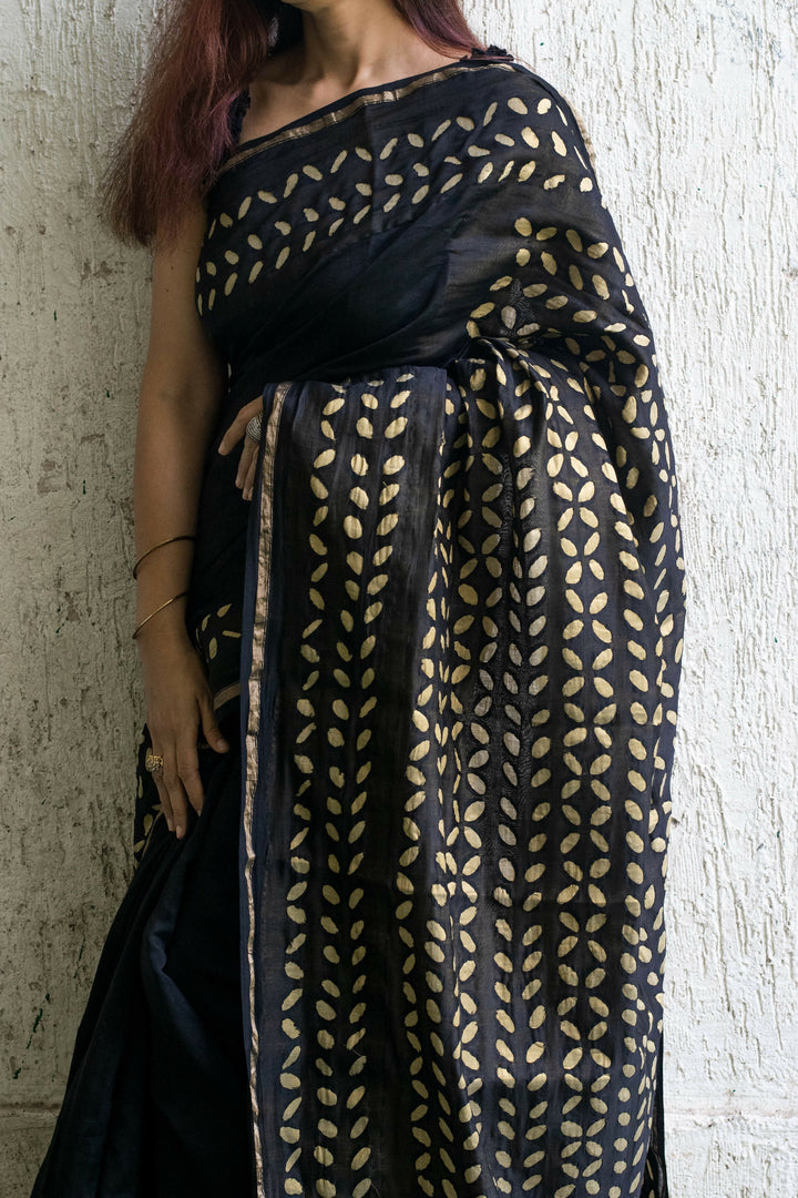 Nightfall Applique Work Chanderi Saree | Shobitam