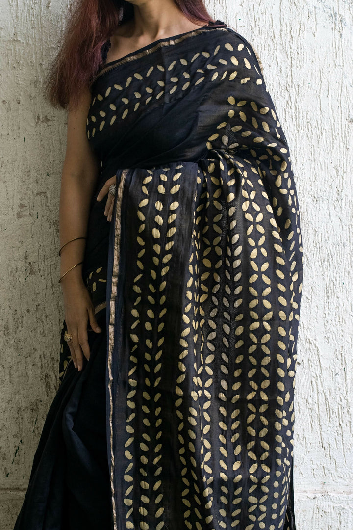 Nightfall Applique Work Chanderi Saree | SHOBITAM