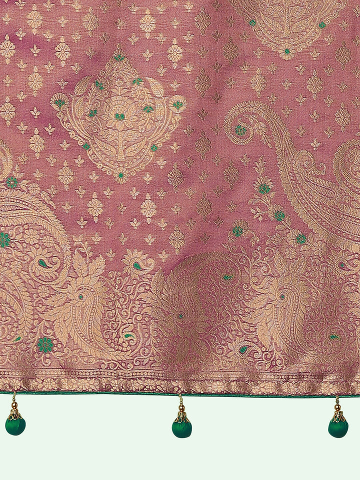 Light Pink Color Paisley Zari Woven Semi Banarasi Tissue Silk Saree  | SHOBITAM