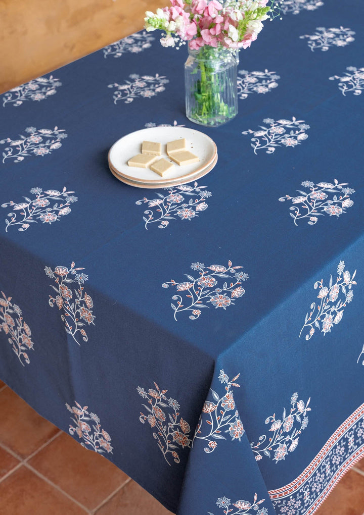 Neela 100% Cotton Ethnic Printed Indigo Table Cloth | SHOBITAM