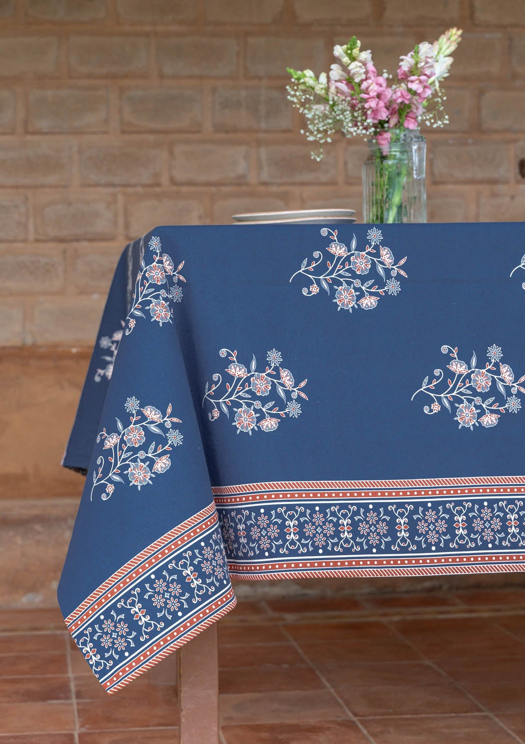 Neela 100% Cotton Ethnic Printed Indigo Table Cloth | SHOBITAM