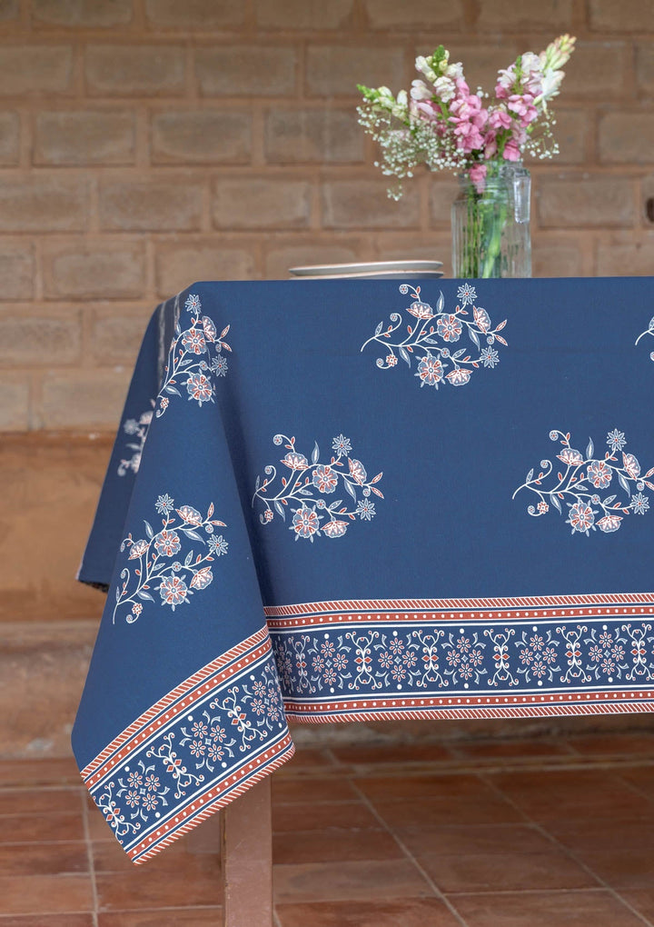 Neela 100% Cotton Ethnic Printed Indigo Table Cloth | SHOBITAM