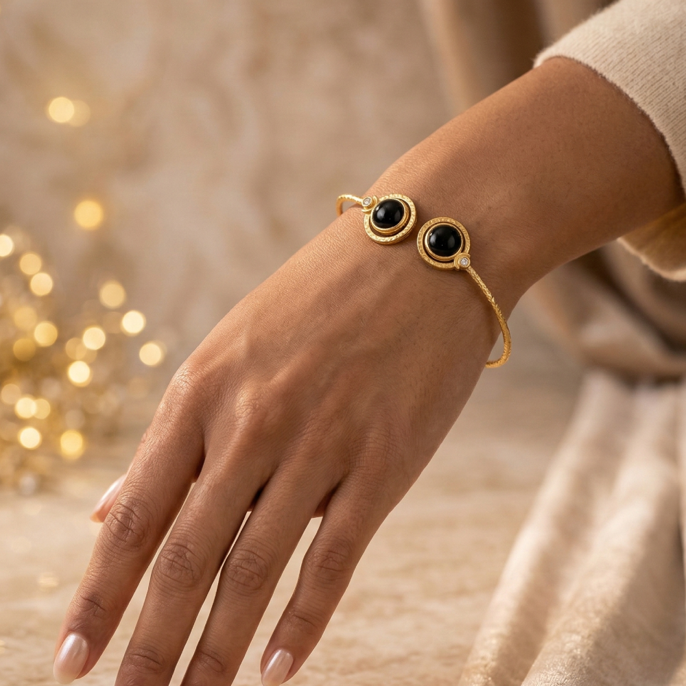 Black Gold Plated Minimalist Adjustable Cuff  | SHOBITAM