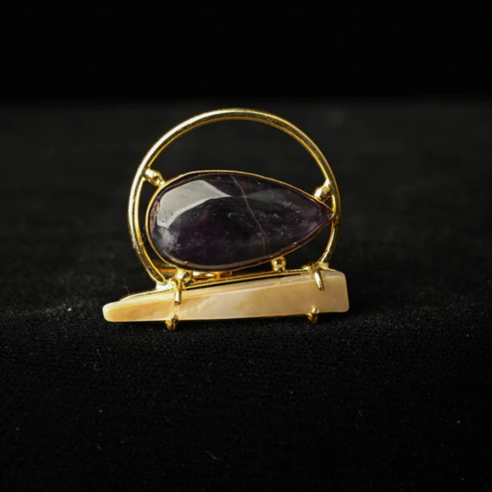 Gold Tone Amethyst & MOP Statement Ring | SHOBITAM