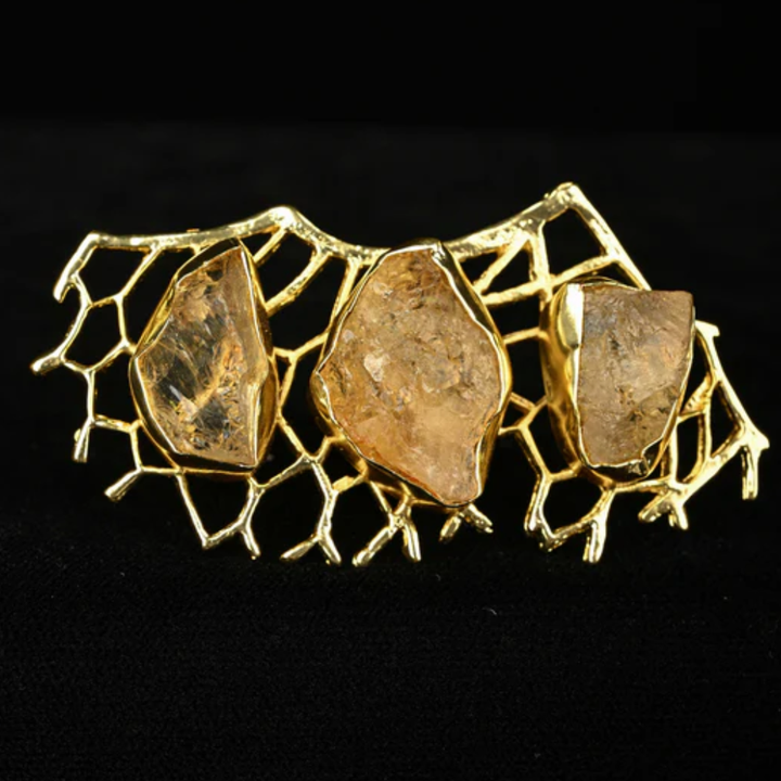 Raw Citrine Cluster Adjustable Cocktail Ring | SHOBITAM