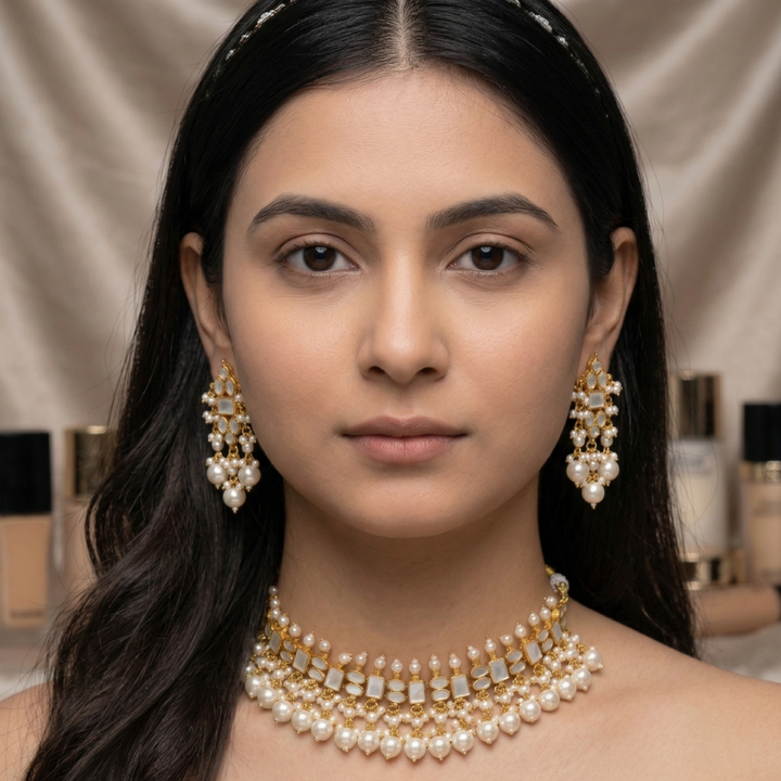 Regal Pearl Drop Necklace Set Earrings | SHOBITAM