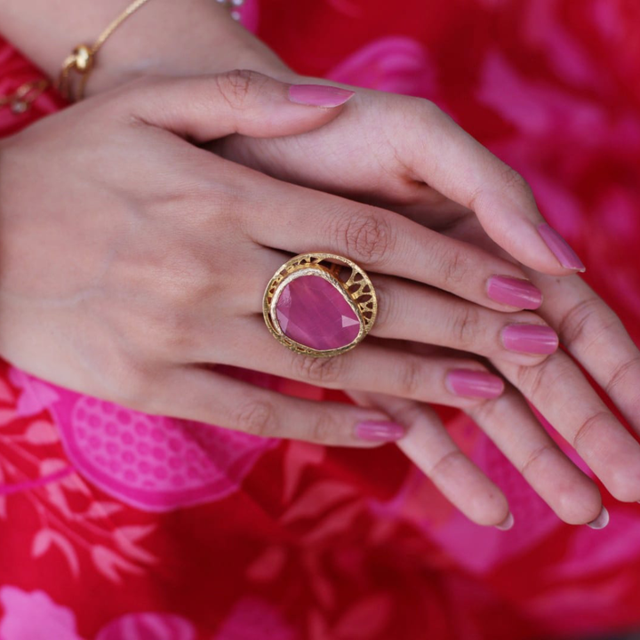 Monalisa Pink Stone Statement Ring | SHOBITAM