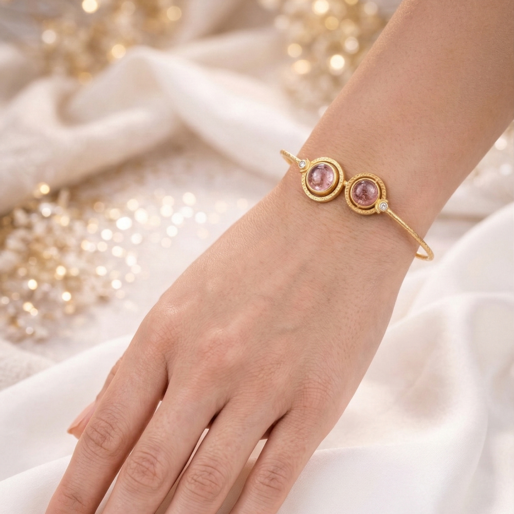 Crystal Pink Rose Quartz Handcuff  | SHOBITAM