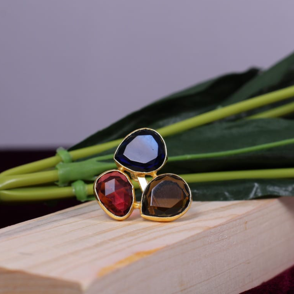 Monalisa Tri-Stone Statement Ring | SHOBITAM