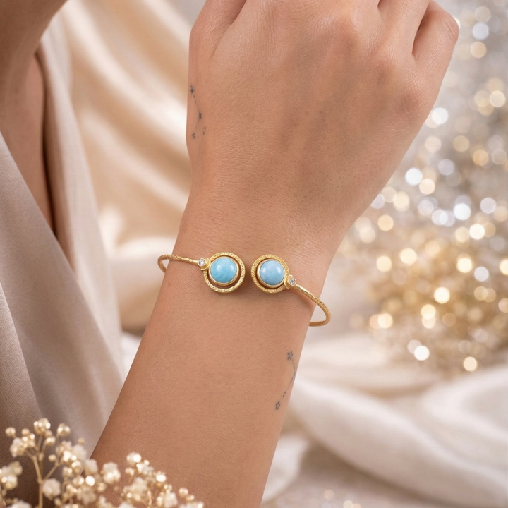 Natural Blue Amazonite Stone Handcuff Bracelet  | SHOBITAM
