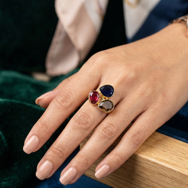Monalisa Tri-Stone Statement Ring | SHOBITAM
