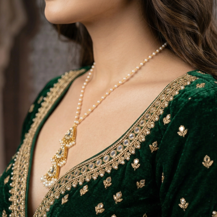 Bridal 3-Tier MOP Kundan Pendant Necklace | SHOBITAM